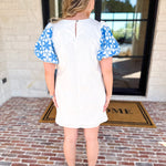 Ivory & Bold Blue Mini Dres-510 Mini-ENTRO-July & June Women's Fashion Boutique Located in San Antonio, Texas
