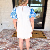 Ivory & Bold Blue Mini Dres-510 Mini-ENTRO-July & June Women's Fashion Boutique Located in San Antonio, Texas