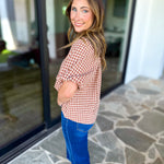 August Gingham Blouse - Golden Tan-200 Fashion Blouses-OLIVACEOUS-July & June Women's Fashion Boutique Located in San Antonio, Texas