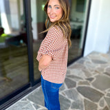 August Gingham Blouse - Golden Tan-200 Fashion Blouses-OLIVACEOUS-July & June Women's Fashion Boutique Located in San Antonio, Texas