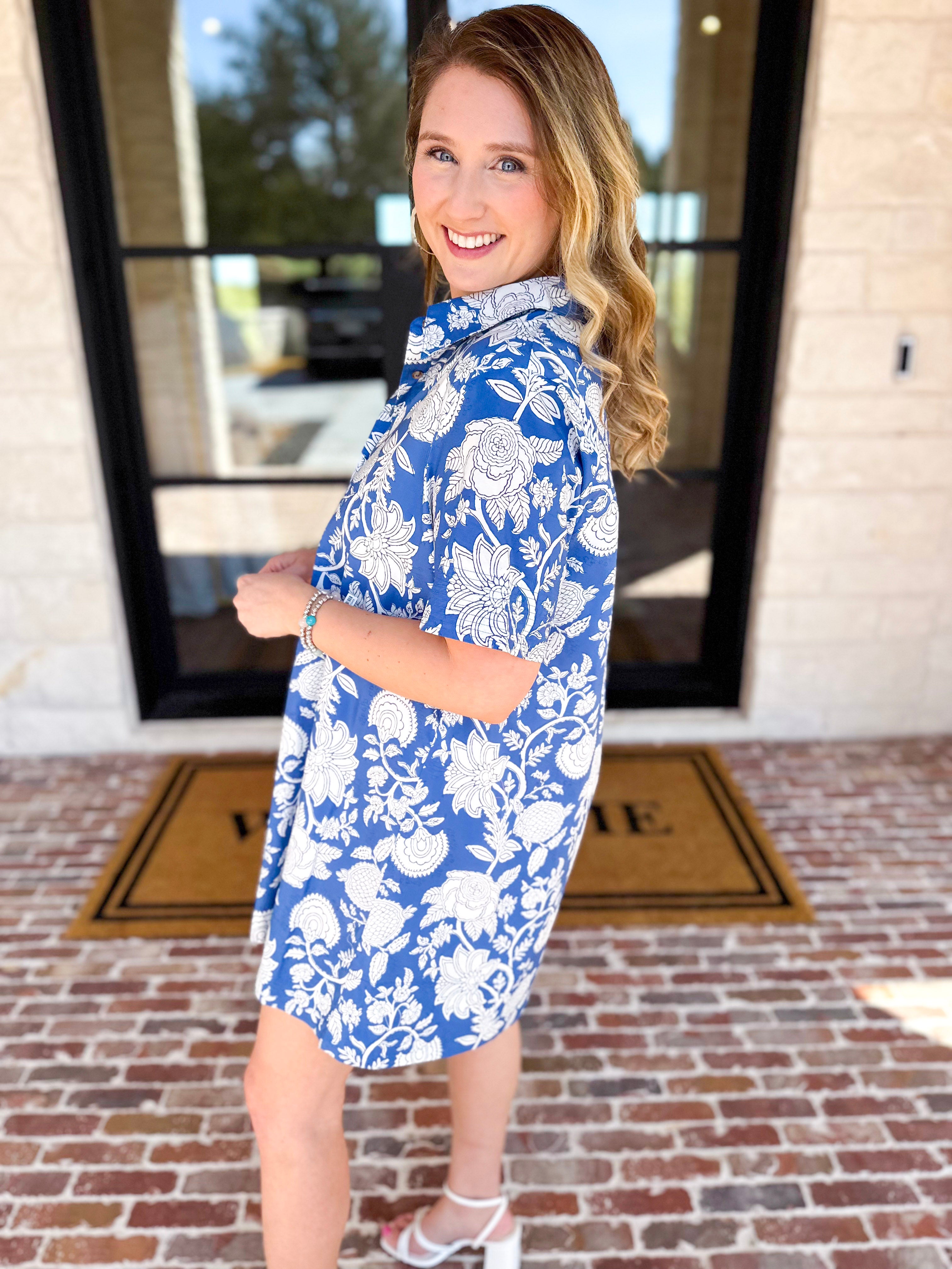 Bold Blue Paisley Mini Dress-510 Mini-FATE-July & June Women's Fashion Boutique Located in San Antonio, Texas