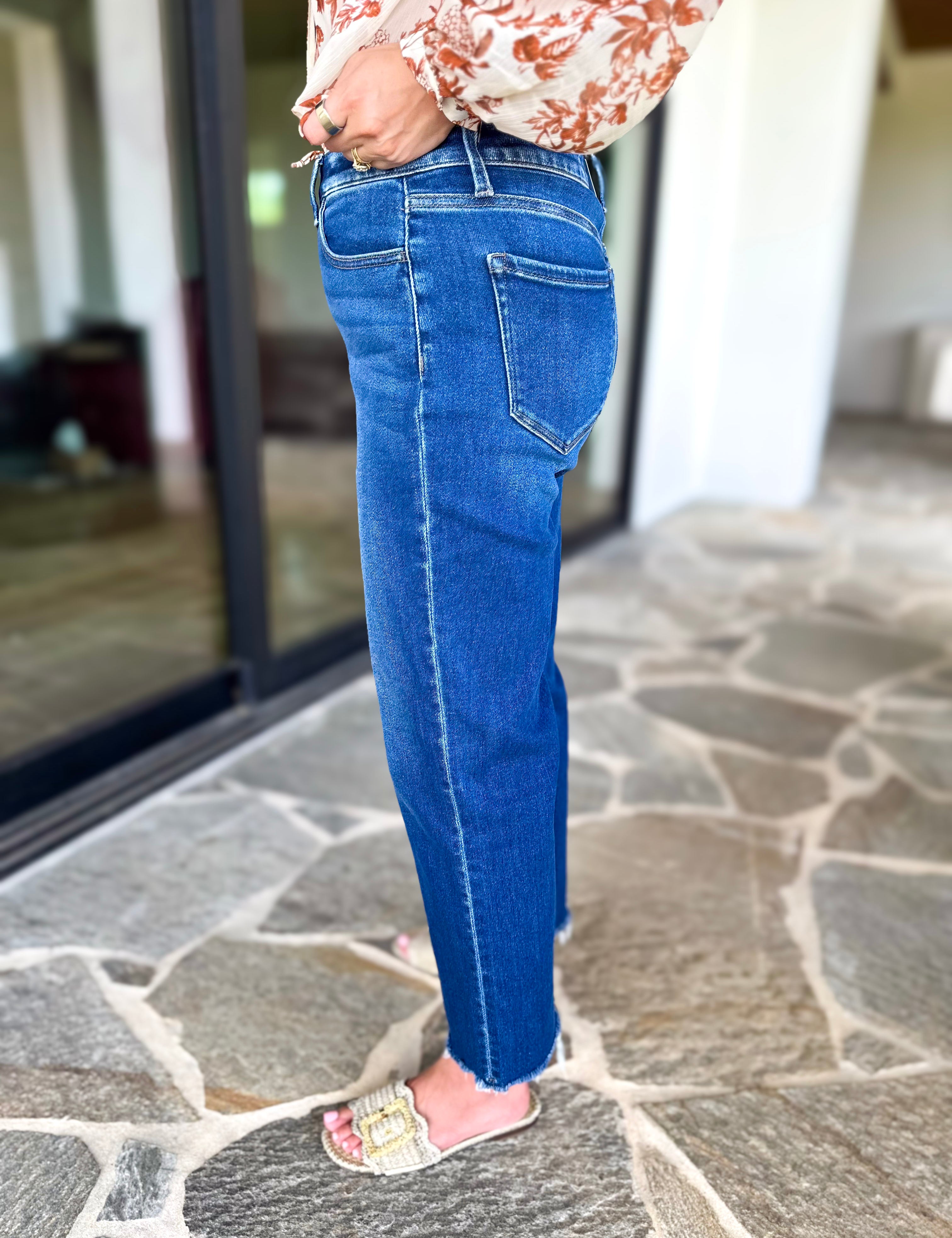 Vervet - High Rise Cropped Dark Wash Straight Leg Jeans-420 Denim-VEVERT BY FLYING MONKEY-July & June Women's Fashion Boutique Located in San Antonio, Texas