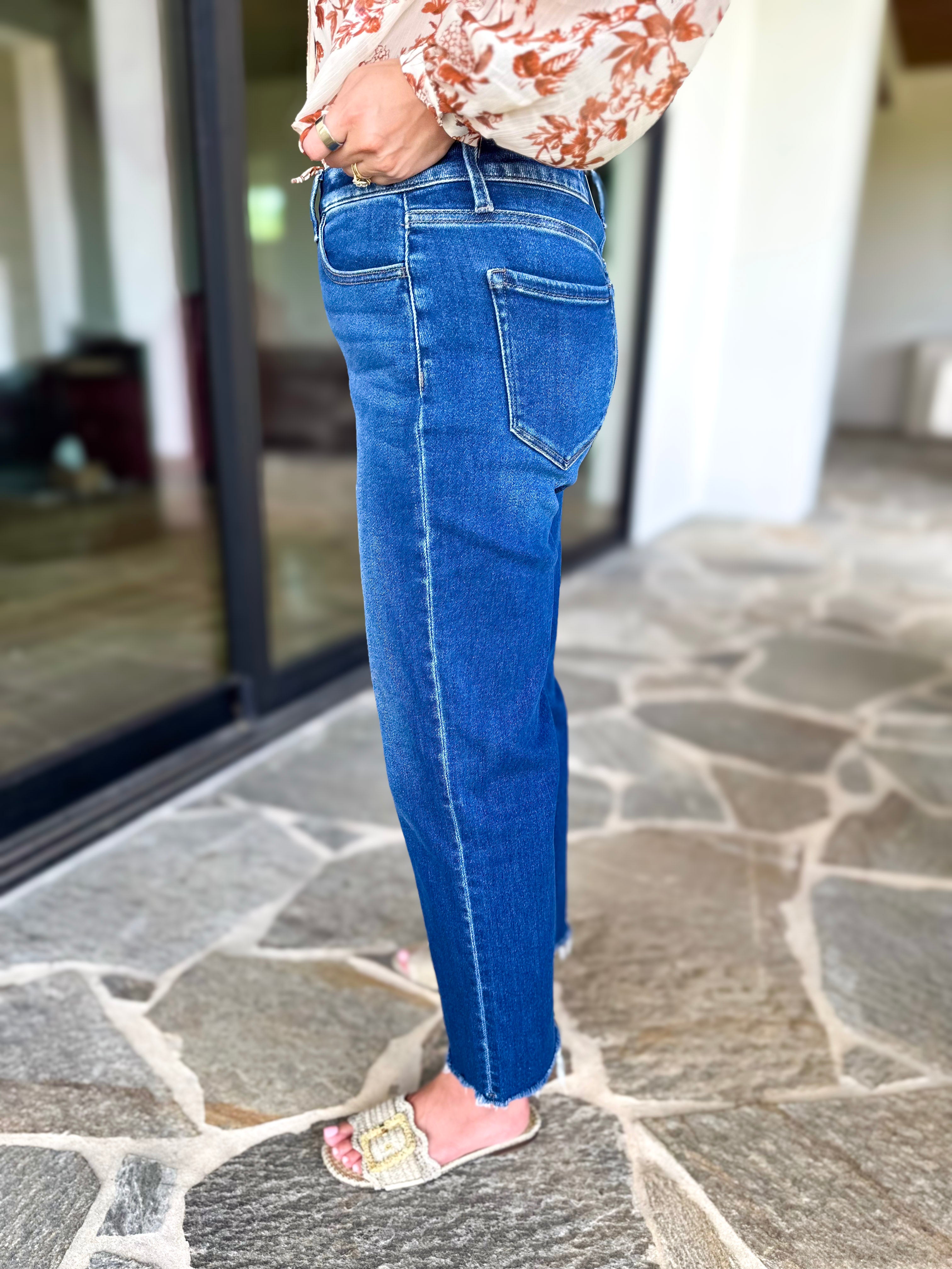 Vervet - High Rise Cropped Dark Wash Straight Leg Jeans-420 Denim-VEVERT BY FLYING MONKEY-July & June Women's Fashion Boutique Located in San Antonio, Texas