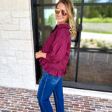 Effortless Ruffle Hem Blouse - Maroon-200 Fashion Blouses-ENTRO-July & June Women's Fashion Boutique Located in San Antonio, Texas