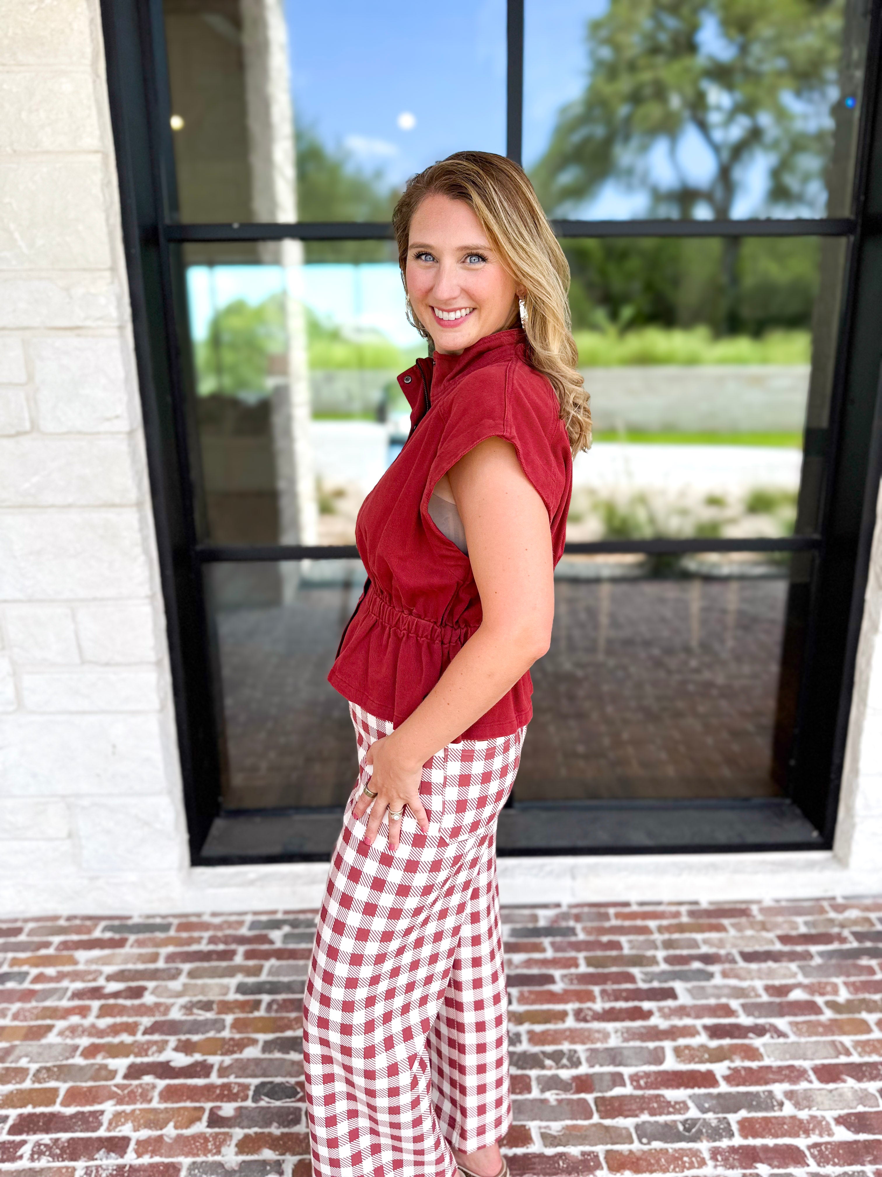 Worn Well Zip-Up Top - Brick-200 Fashion Blouses-ENTRO-July & June Women's Fashion Boutique Located in San Antonio, Texas