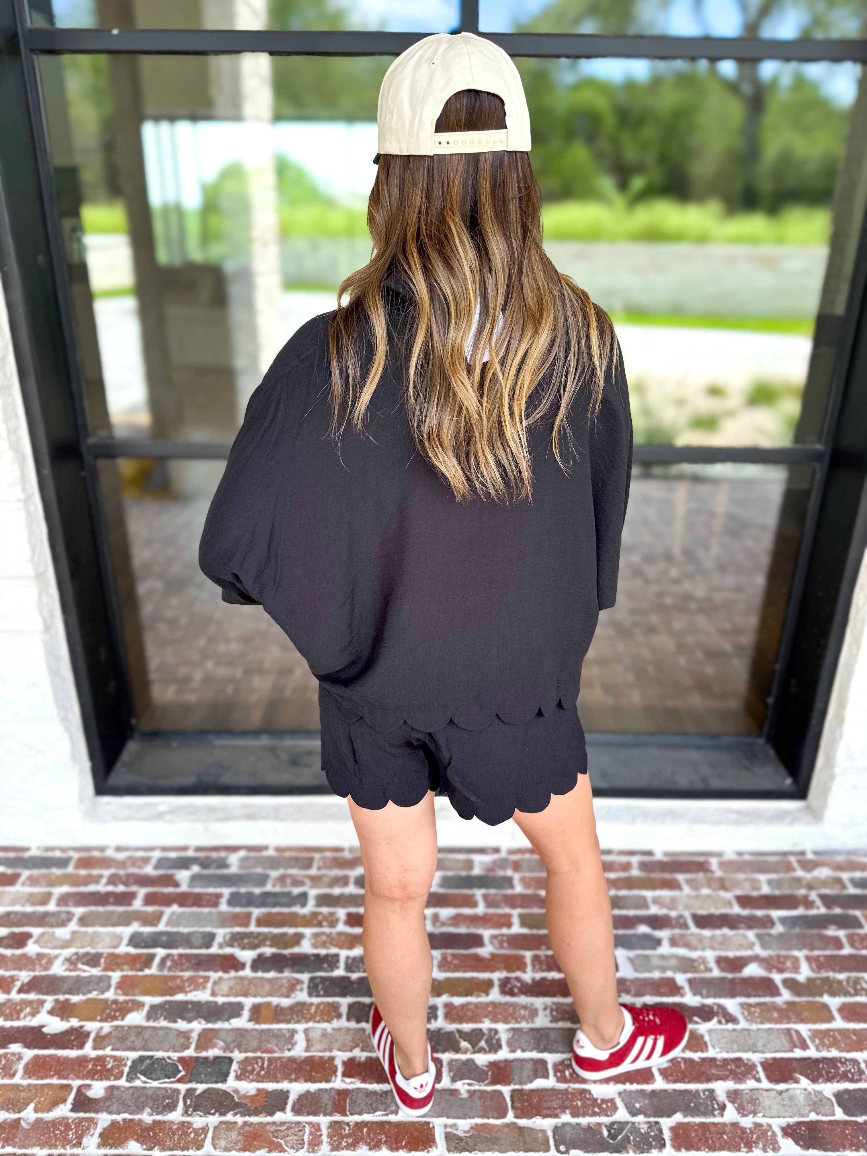 Black Scalloped Short Set-510 Mini-ENTRO-July & June Women's Fashion Boutique Located in San Antonio, Texas