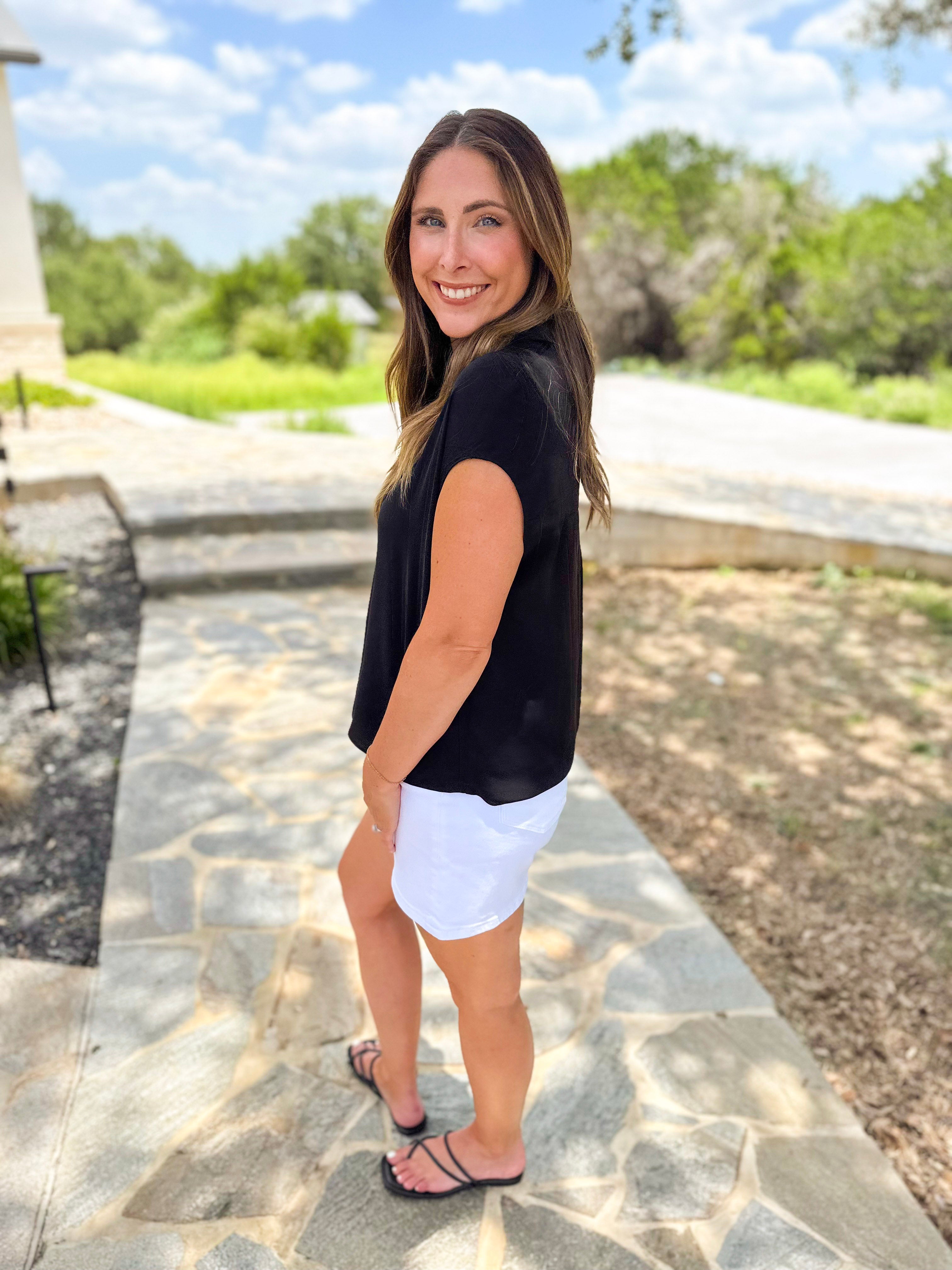 Current Air - Classic Button Down Blouse - Black-200 Fashion Blouses-CURRENT AIR CLOTHING-July & June Women's Fashion Boutique Located in San Antonio, Texas