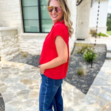 Current Air - Classic Button Down Blouse - Red-200 Fashion Blouses-CURRENT AIR CLOTHING-July & June Women's Fashion Boutique Located in San Antonio, Texas