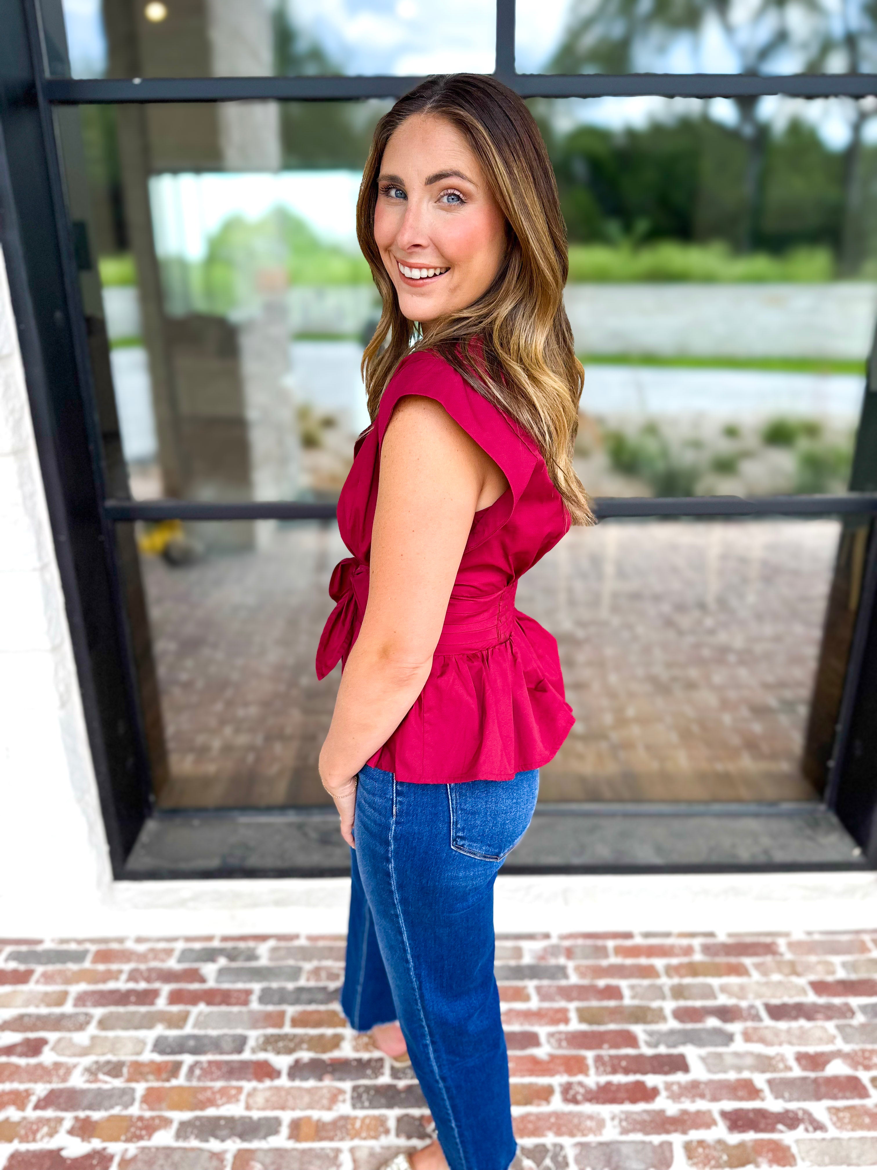 The Marlow Blouse - Maroon-200 Fashion Blouses-ENTRO-July & June Women's Fashion Boutique Located in San Antonio, Texas