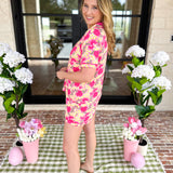 Mary Square - Charlotte Daisy Chain Pink PJs Short Set-300 Athleisure/Lounge-MARY SQUARE-July & June Women's Fashion Boutique Located in San Antonio, Texas