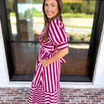 Color Drench Striped Midi Dress - Blushed Berry-500 Midi-ENTRO-July & June Women's Fashion Boutique Located in San Antonio, Texas