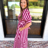 Color Drench Striped Midi Dress - Blushed Berry-500 Midi-ENTRO-July & June Women's Fashion Boutique Located in San Antonio, Texas
