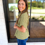 Living Life Gingham Top - Matcha-200 Fashion Blouses-ENTRO-July & June Women's Fashion Boutique Located in San Antonio, Texas