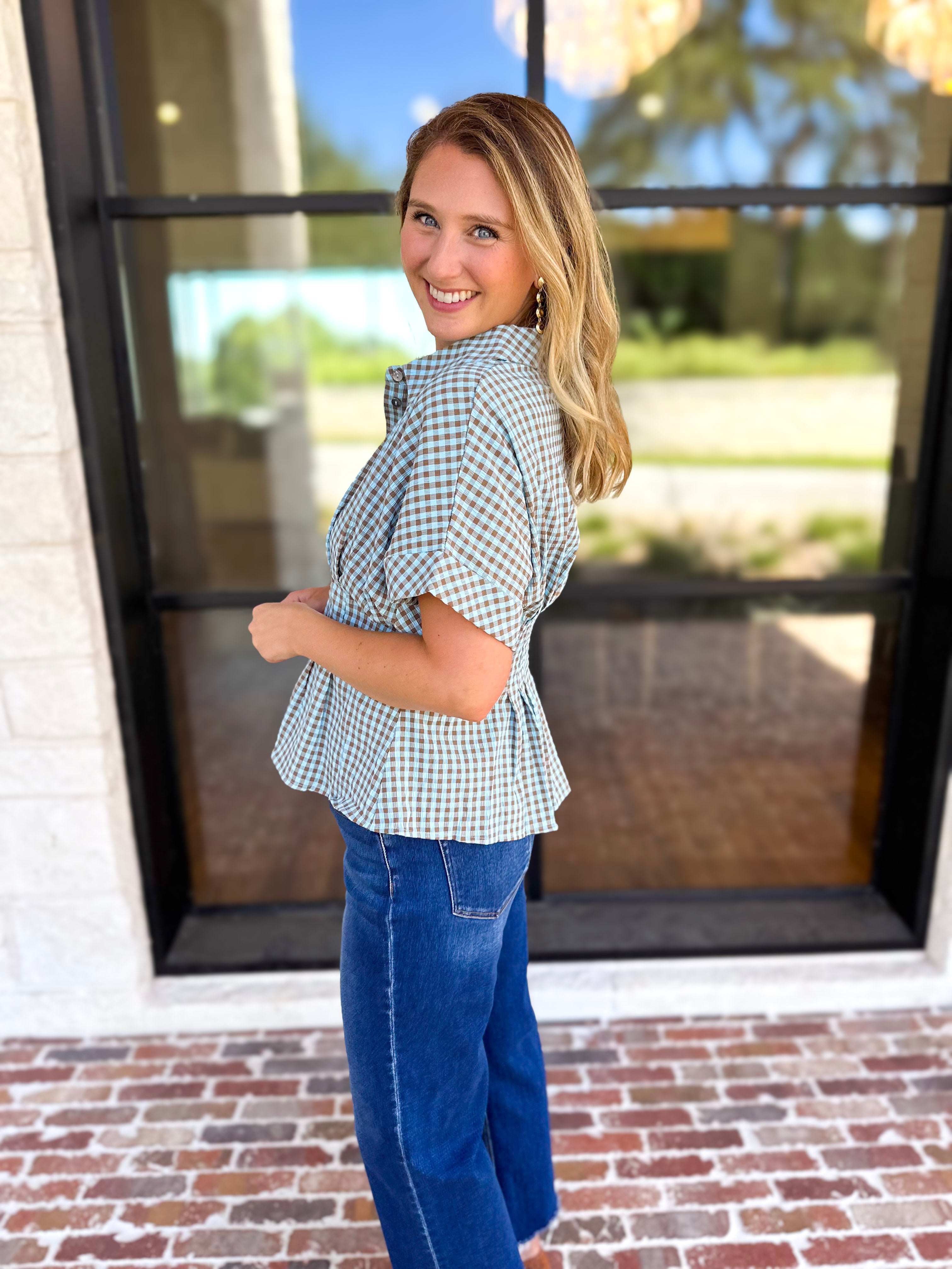 Living Life Gingham Top - Coco Sky-200 Fashion Blouses-ENTRO-July & June Women's Fashion Boutique Located in San Antonio, Texas