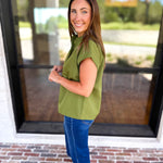 Ric Rac Button Down Top - Olive-200 Fashion Blouses-ENTRO-July & June Women's Fashion Boutique Located in San Antonio, Texas