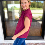Ric Rac Button Down Top - Wine-200 Fashion Blouses-ENTRO-July & June Women's Fashion Boutique Located in San Antonio, Texas