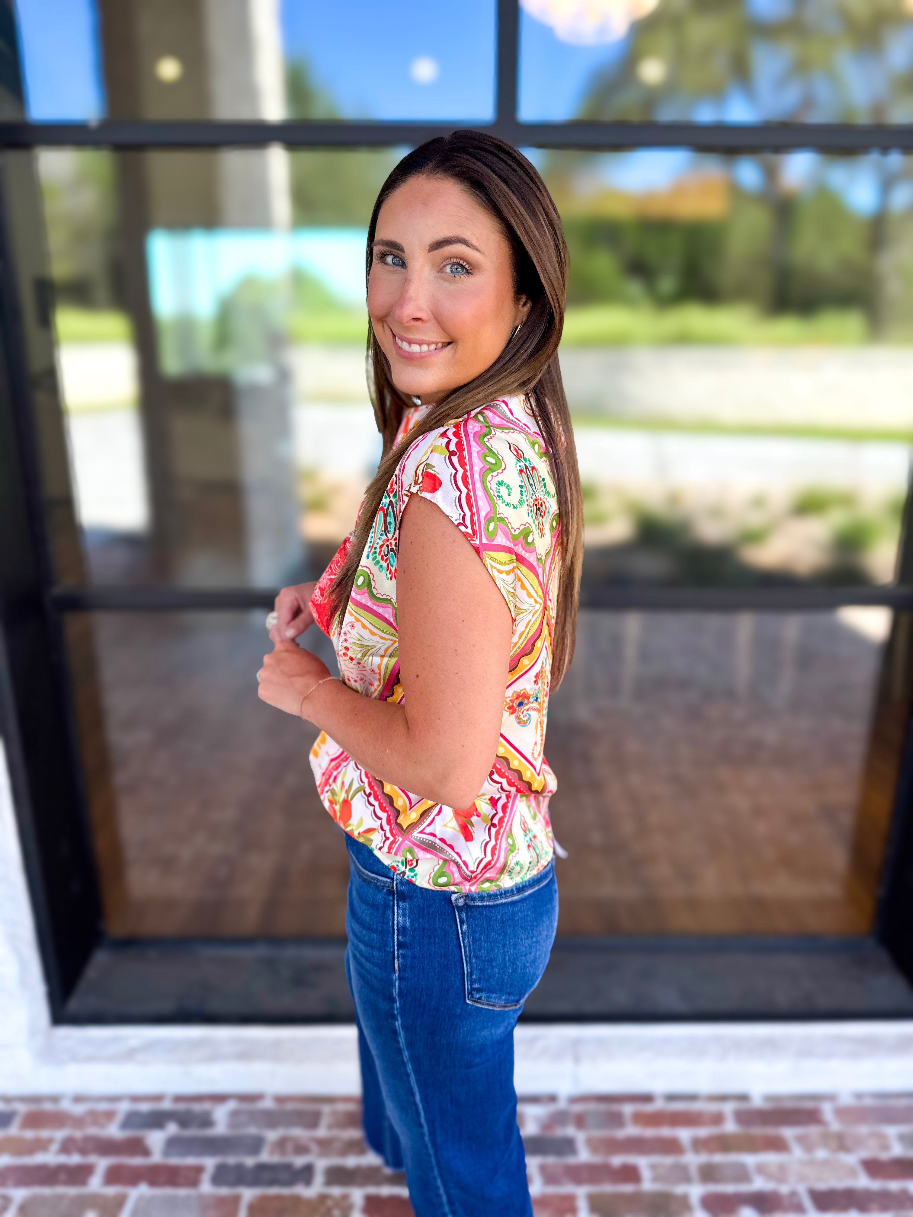 THML - Main Character Satin Blouse-200 Fashion Blouses-THML-July & June Women's Fashion Boutique Located in San Antonio, Texas