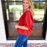Contrast Chic Blouse - Terracotta-200 Fashion Blouses-ENTRO-July & June Women's Fashion Boutique Located in San Antonio, Texas
