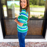 Parker Blue & Green Striped Knit Top-230 Sweaters/Cardis-STRUT & BOLT-July & June Women's Fashion Boutique Located in San Antonio, Texas