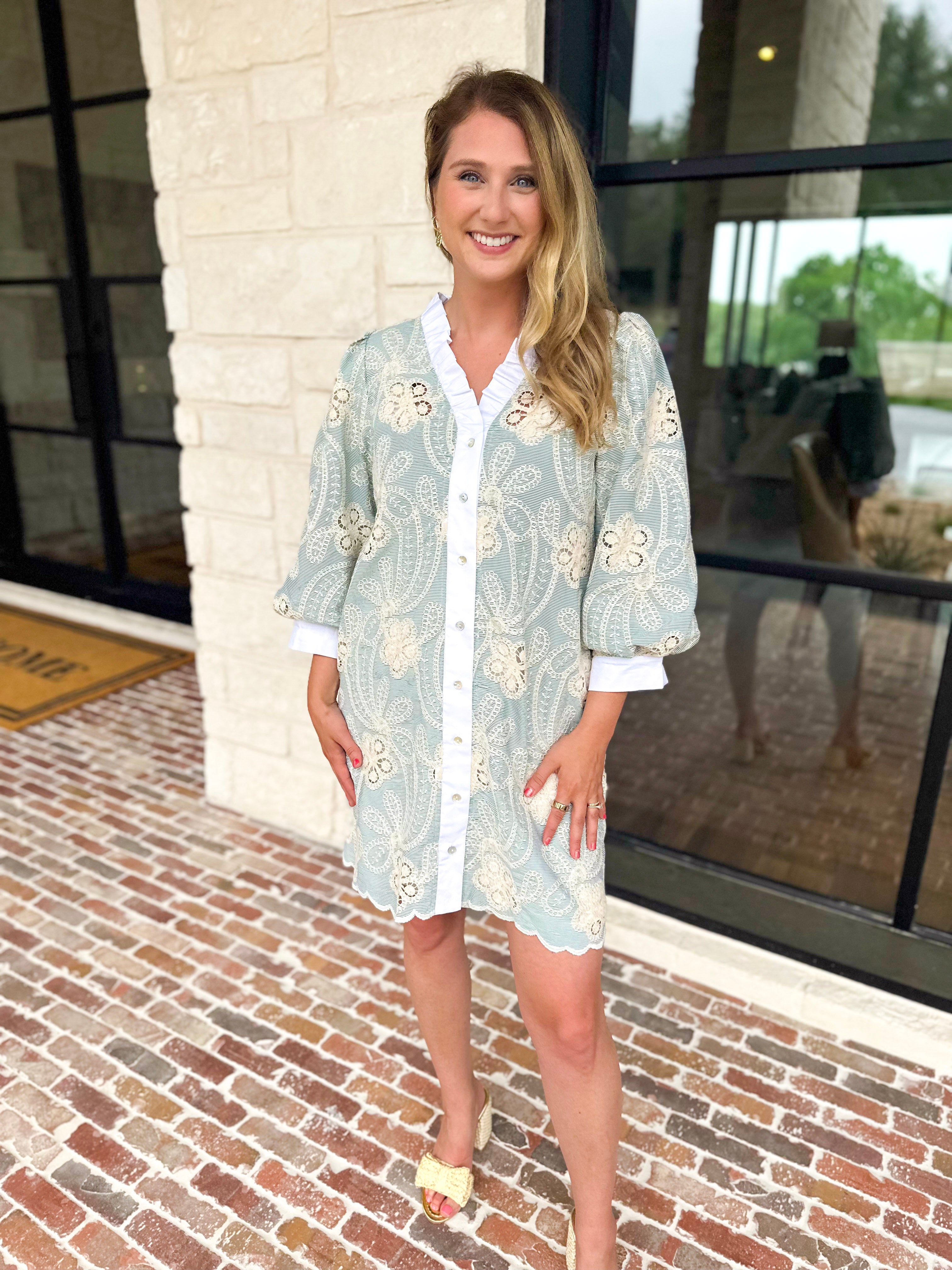 Sage Crochet Mini Dress-510 Mini-JODIFL-July & June Women's Fashion Boutique Located in San Antonio, Texas