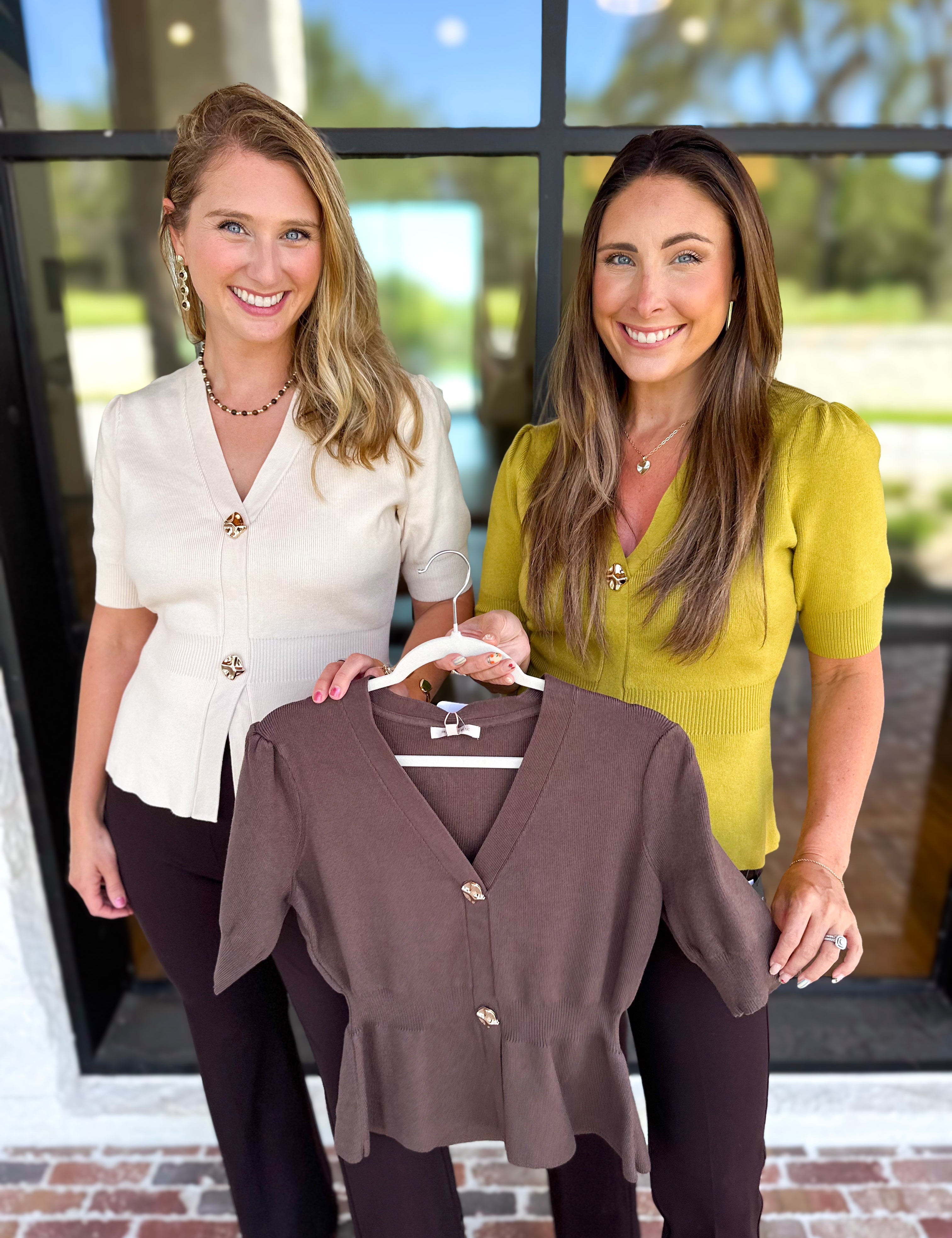 Posh Peplum Knit Blouse - Chartreuse-230 Sweaters/Cardis-SKIES ARE BLUE-July & June Women's Fashion Boutique Located in San Antonio, Texas