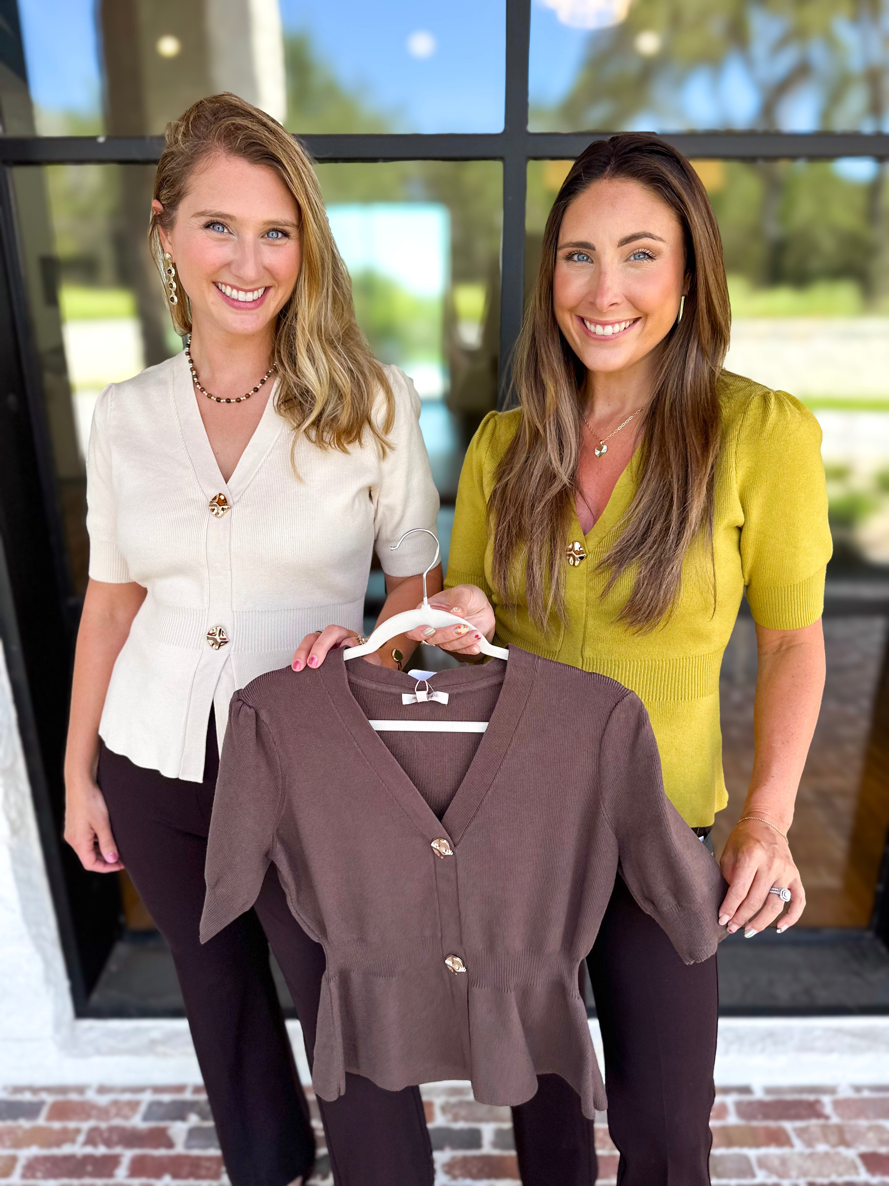 Posh Peplum Knit Blouse - Chartreuse-230 Sweaters/Cardis-SKIES ARE BLUE-July & June Women's Fashion Boutique Located in San Antonio, Texas