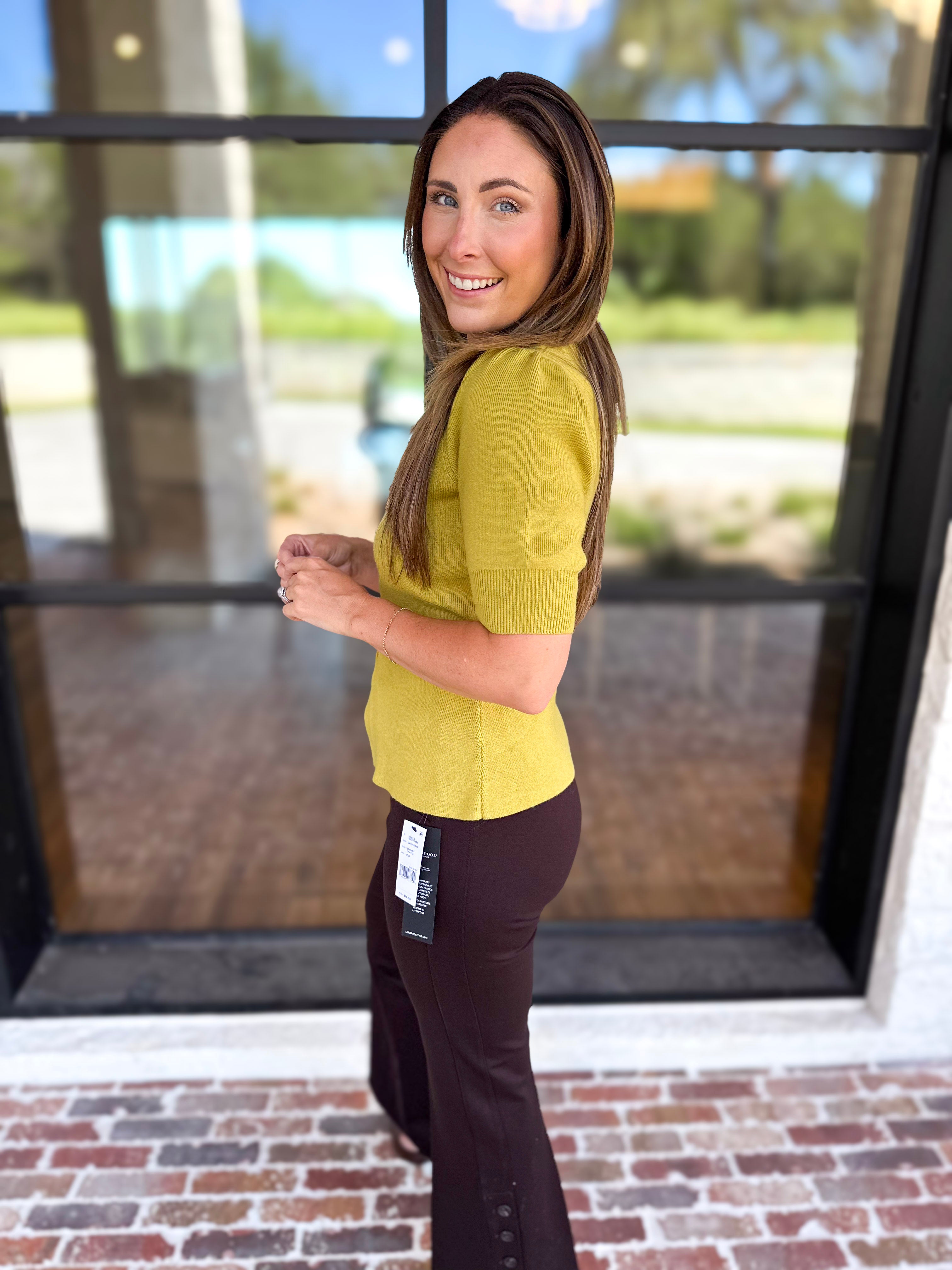 Posh Peplum Knit Blouse - Chartreuse-230 Sweaters/Cardis-SKIES ARE BLUE-July & June Women's Fashion Boutique Located in San Antonio, Texas