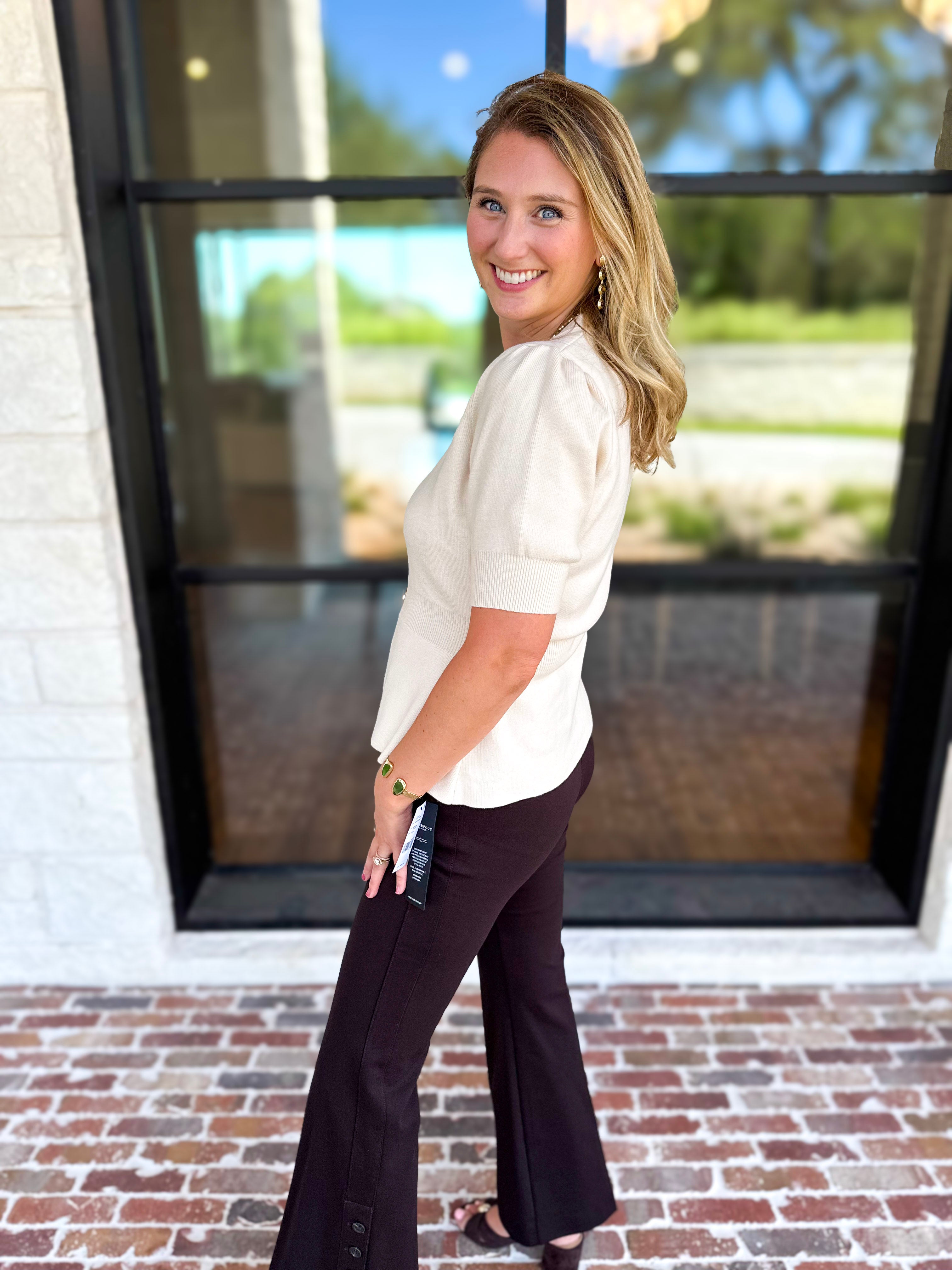 Posh Peplum Knit Blouse - Ivory-230 Sweaters/Cardis-SKIES ARE BLUE-July & June Women's Fashion Boutique Located in San Antonio, Texas