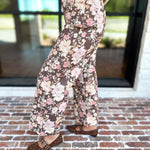 Fall Floral Denim Pants - Brown-400 Pants-ENTRO-July & June Women's Fashion Boutique Located in San Antonio, Texas