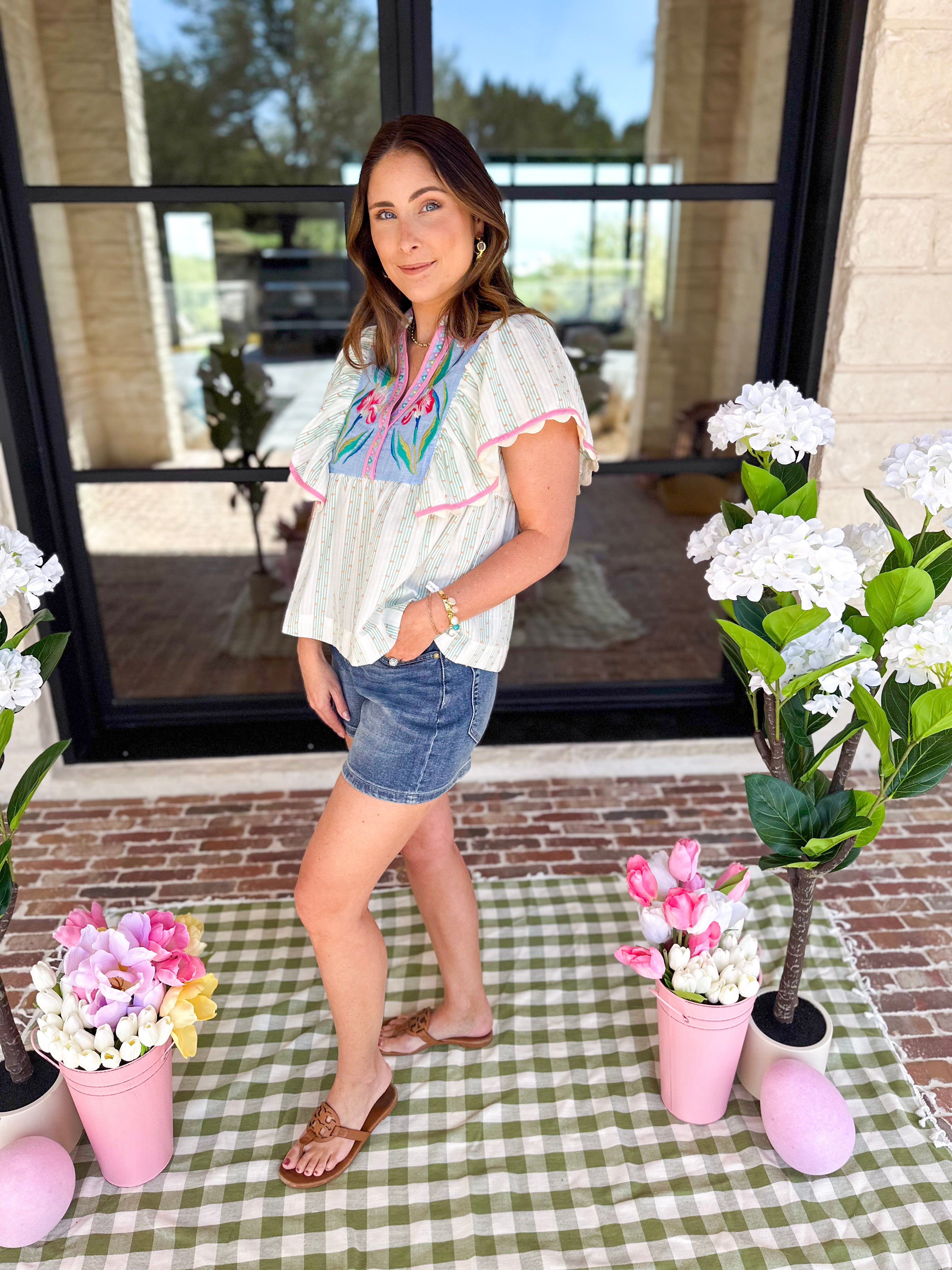 THML - Bright Floral Embroidered Blouse-200 Fashion Blouses-THML-July & June Women's Fashion Boutique Located in San Antonio, Texas