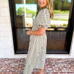 Olive Gingham & Collared Midi Dress-500 Midi-ENTRO-July & June Women's Fashion Boutique Located in San Antonio, Texas
