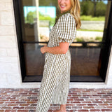 Olive Gingham & Collared Midi Dress-500 Midi-ENTRO-July & June Women's Fashion Boutique Located in San Antonio, Texas