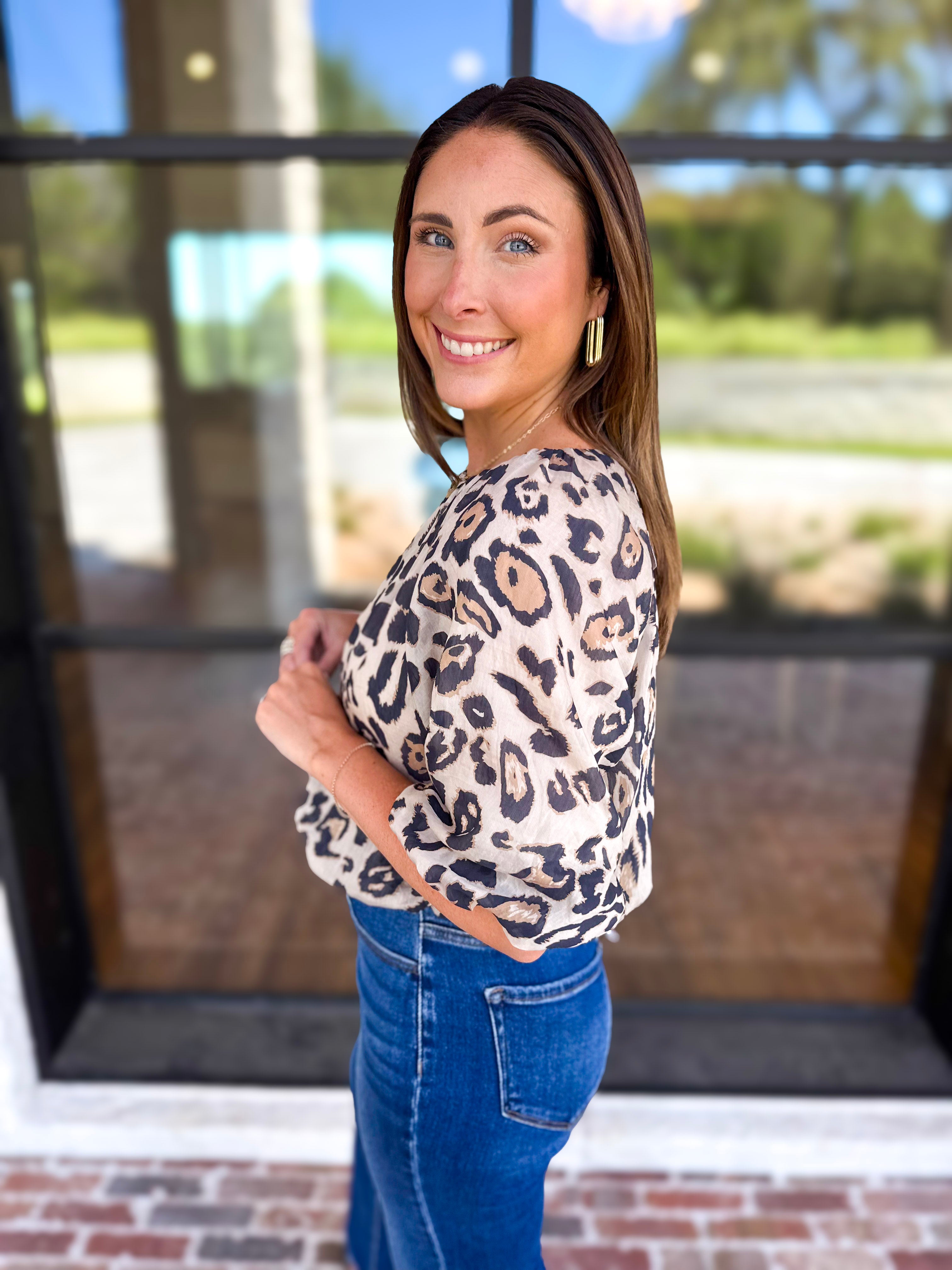 THML - Leopard Print Bubble Top-200 Fashion Blouses-THML-July & June Women's Fashion Boutique Located in San Antonio, Texas