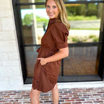 Espresso Lace Trim Mini Dress-510 Mini-ENTRO-July & June Women's Fashion Boutique Located in San Antonio, Texas
