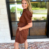 Espresso Lace Trim Mini Dress-510 Mini-ENTRO-July & June Women's Fashion Boutique Located in San Antonio, Texas