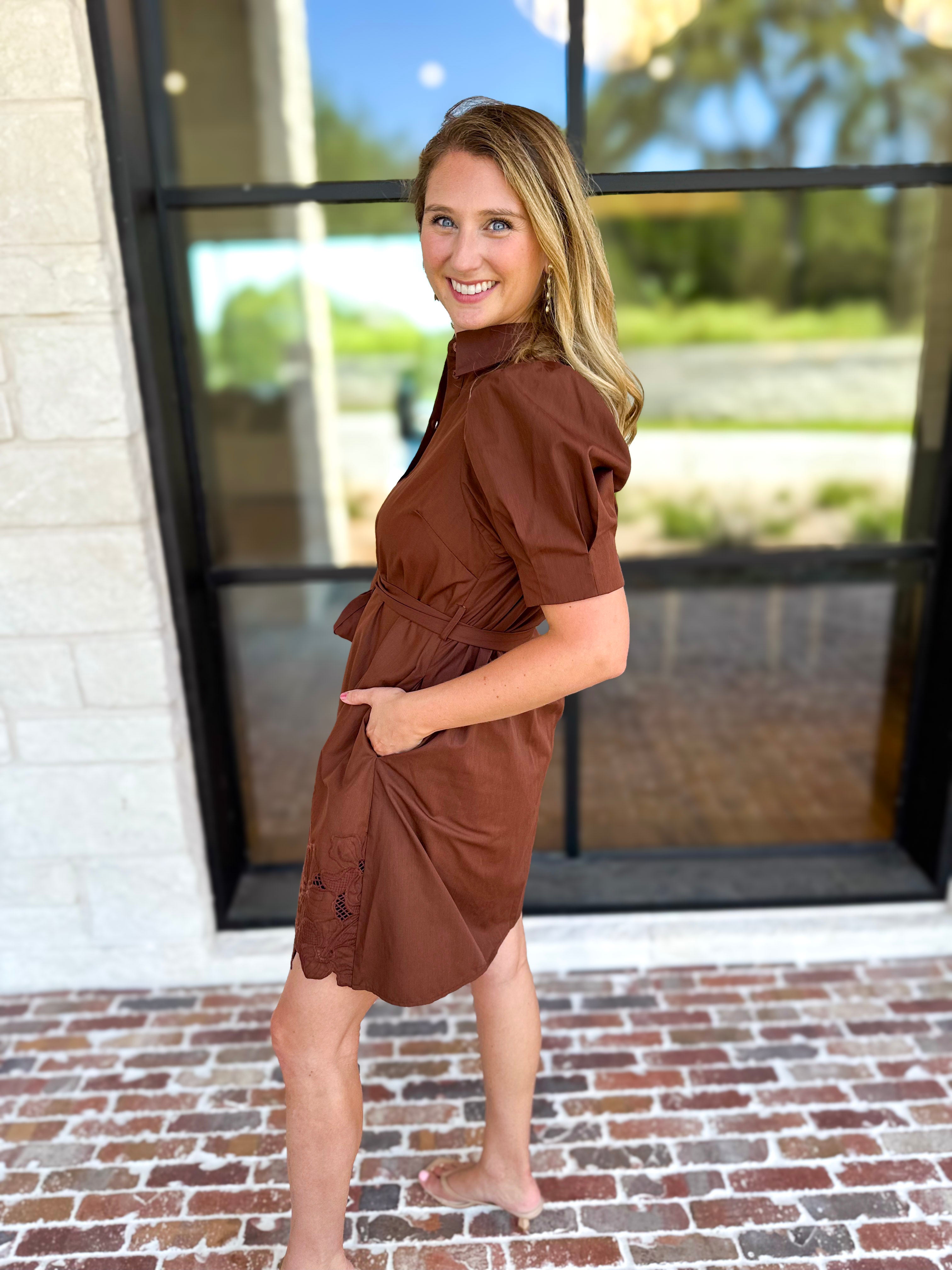 Espresso Lace Trim Mini Dress-510 Mini-ENTRO-July & June Women's Fashion Boutique Located in San Antonio, Texas
