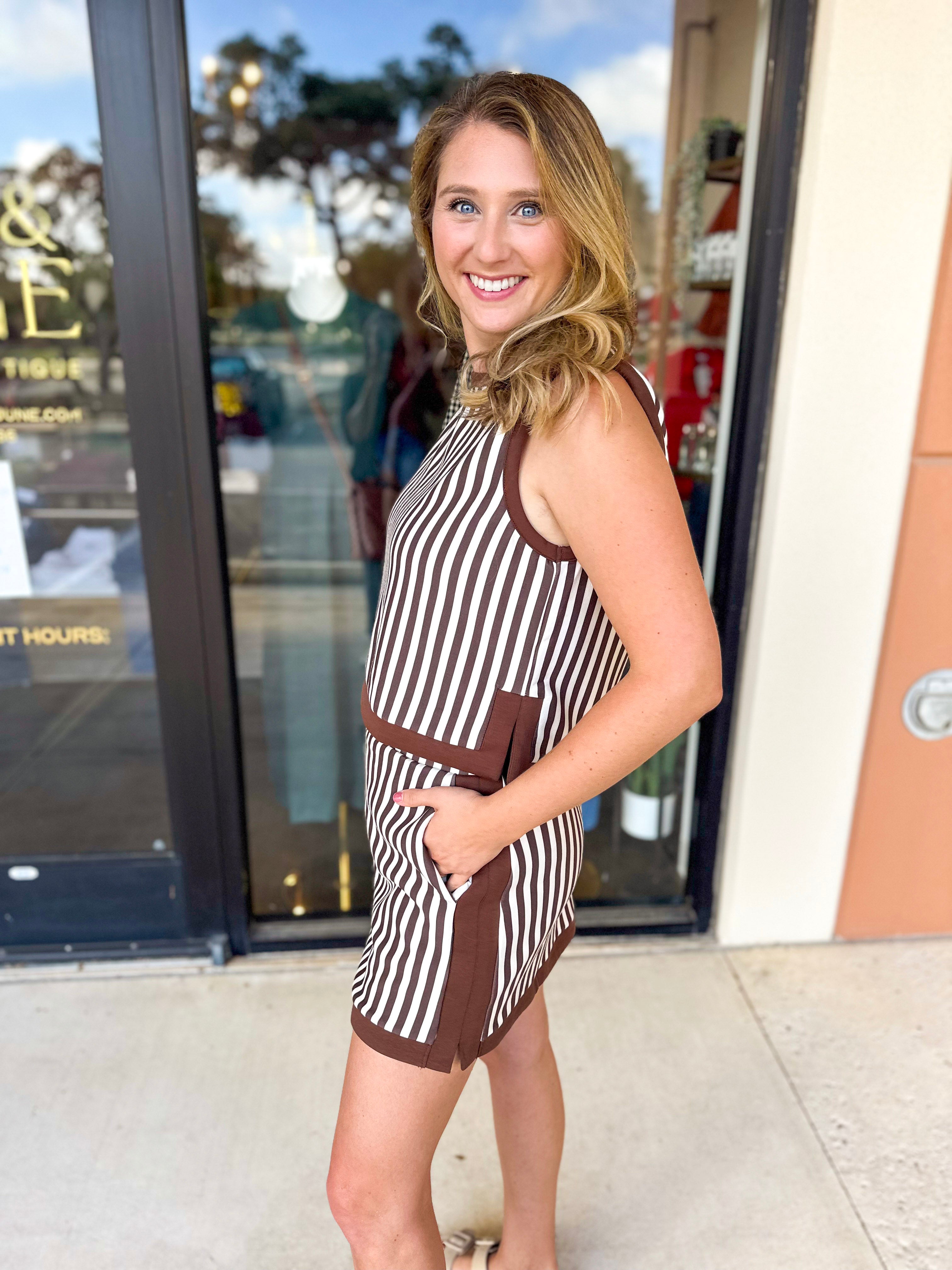 On The Go Striped Set - Brown-300 Athleisure/Lounge-ENTRO-July & June Women's Fashion Boutique Located in San Antonio, Texas