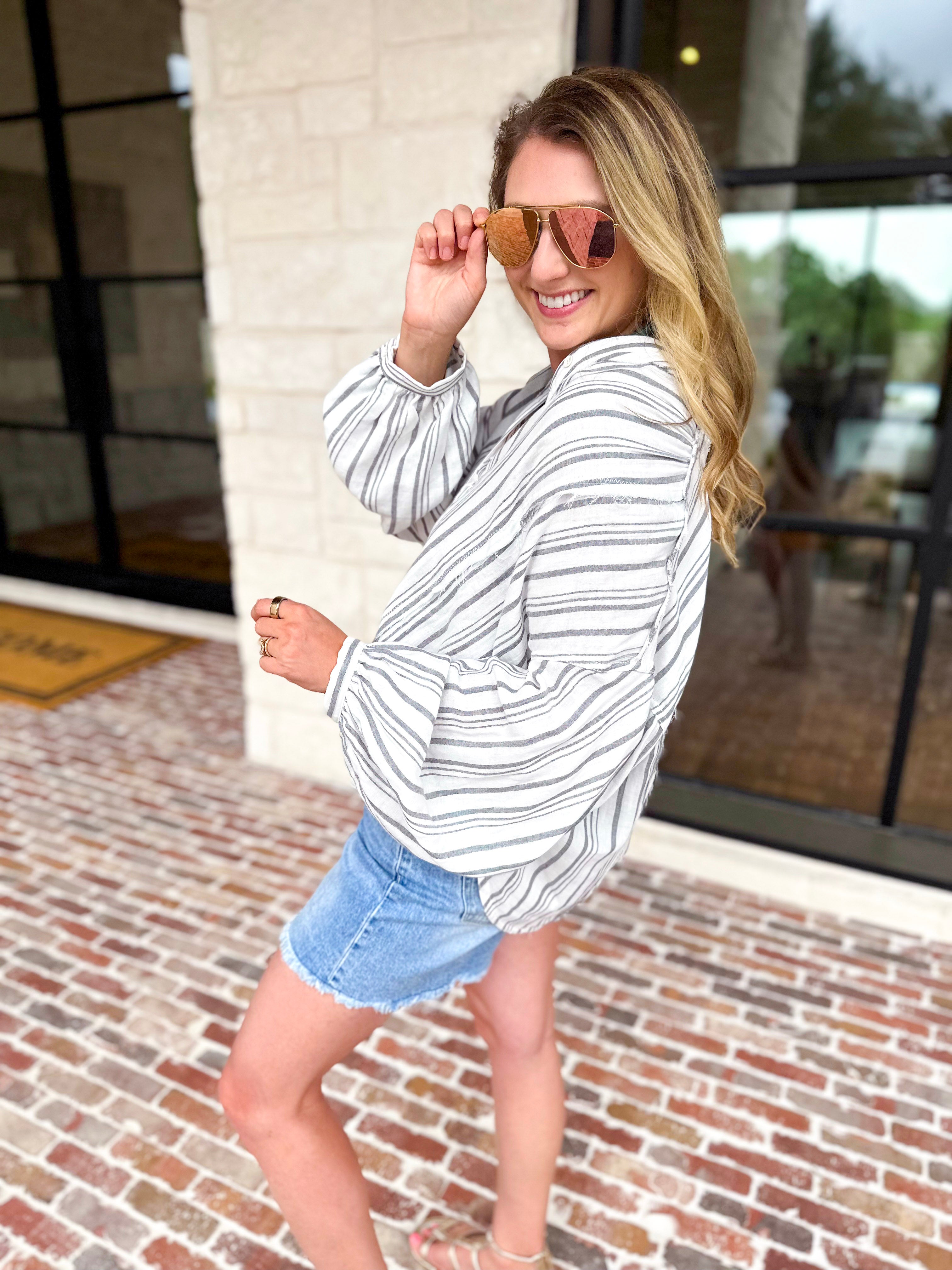 The Tulum Button Down Blouse - Dark Grey-200 Fashion Blouses-RAE MODE-July & June Women's Fashion Boutique Located in San Antonio, Texas