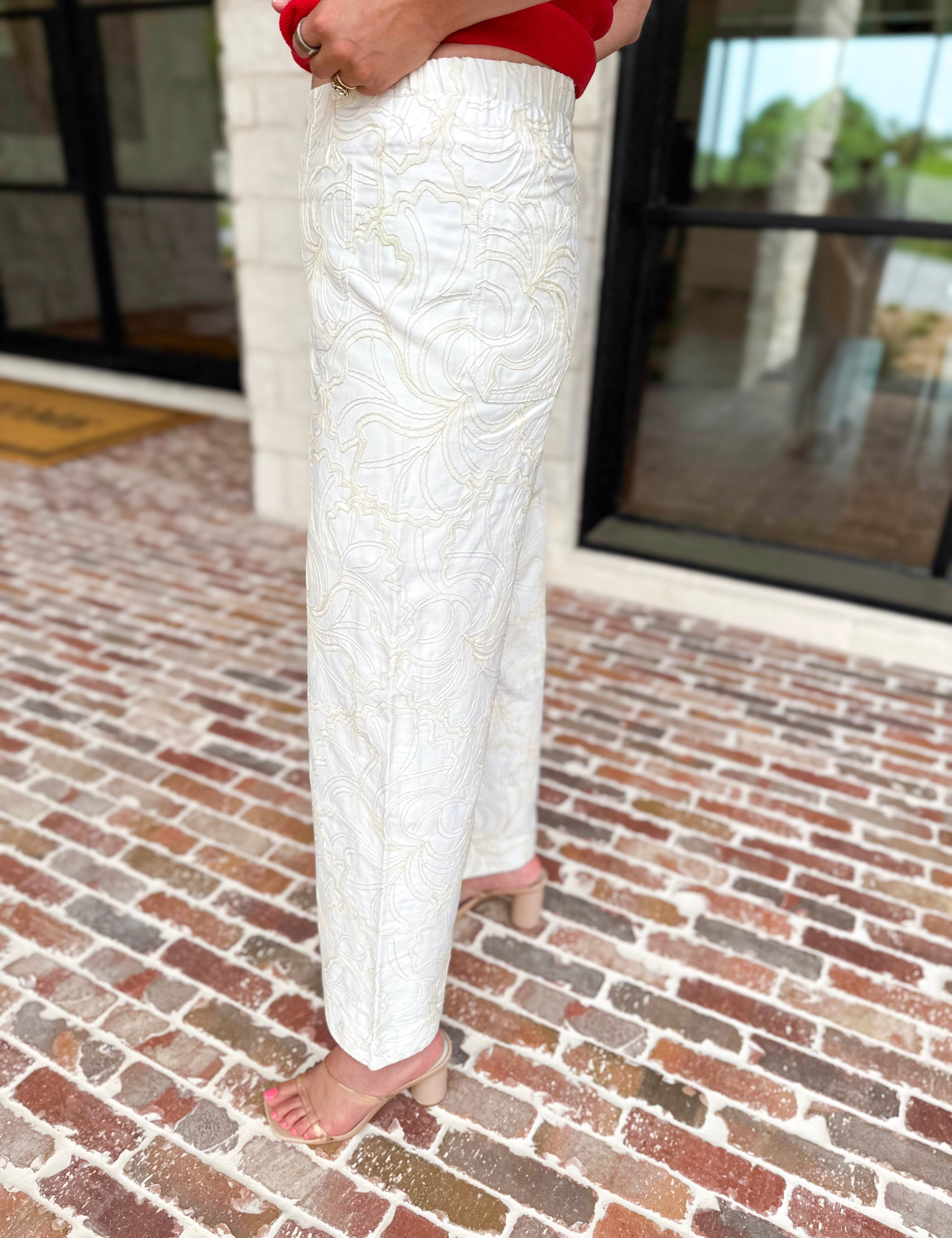 Ivory Crochet Wide Leg Jeans-400 Pants-JODIFL-July & June Women's Fashion Boutique Located in San Antonio, Texas