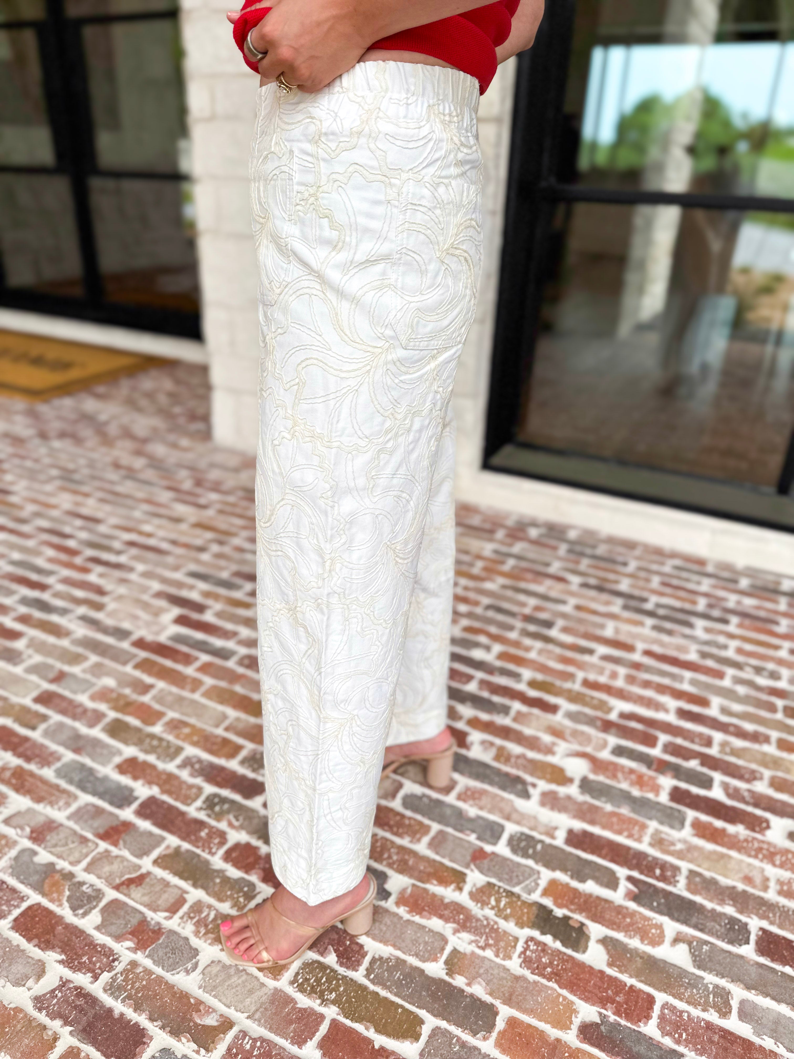 Ivory Crochet Wide Leg Jeans-400 Pants-JODIFL-July & June Women's Fashion Boutique Located in San Antonio, Texas