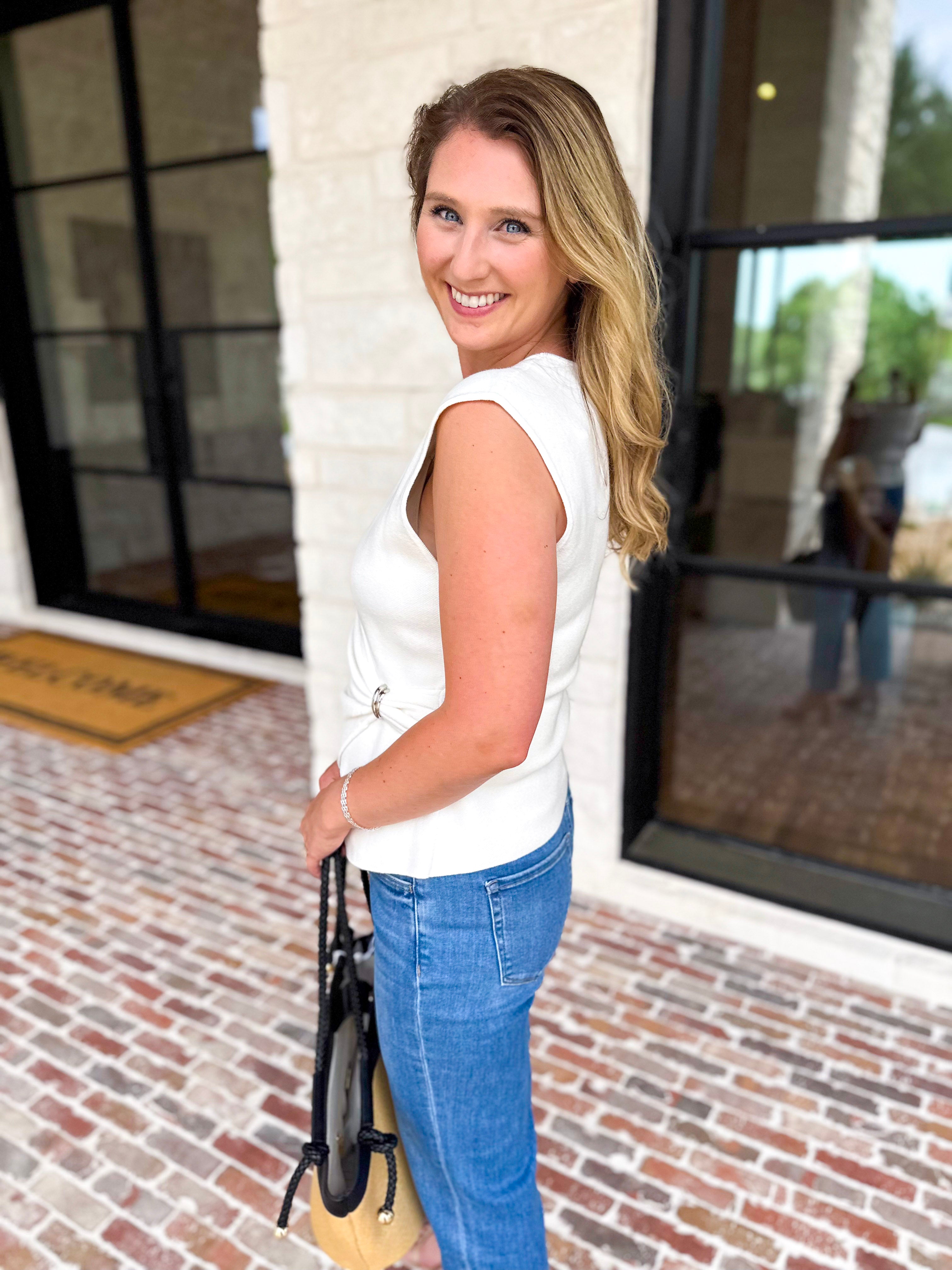 Wrap Detailed Blouse - White-200 Fashion Blouses-SKIES ARE BLUE-July & June Women's Fashion Boutique Located in San Antonio, Texas