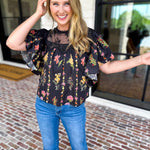 Black Lace & Floral Blouse-200 Fashion Blouses-ENTRO-July & June Women's Fashion Boutique Located in San Antonio, Texas