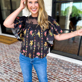 Black Lace & Floral Blouse-200 Fashion Blouses-ENTRO-July & June Women's Fashion Boutique Located in San Antonio, Texas