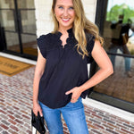 THML - Black Flutter Sleeve Blouse-200 Fashion Blouses-THML-July & June Women's Fashion Boutique Located in San Antonio, Texas