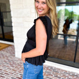 Current Air - Black Satin Date Night Blouse-200 Fashion Blouses-CURRENT AIR CLOTHING-July & June Women's Fashion Boutique Located in San Antonio, Texas
