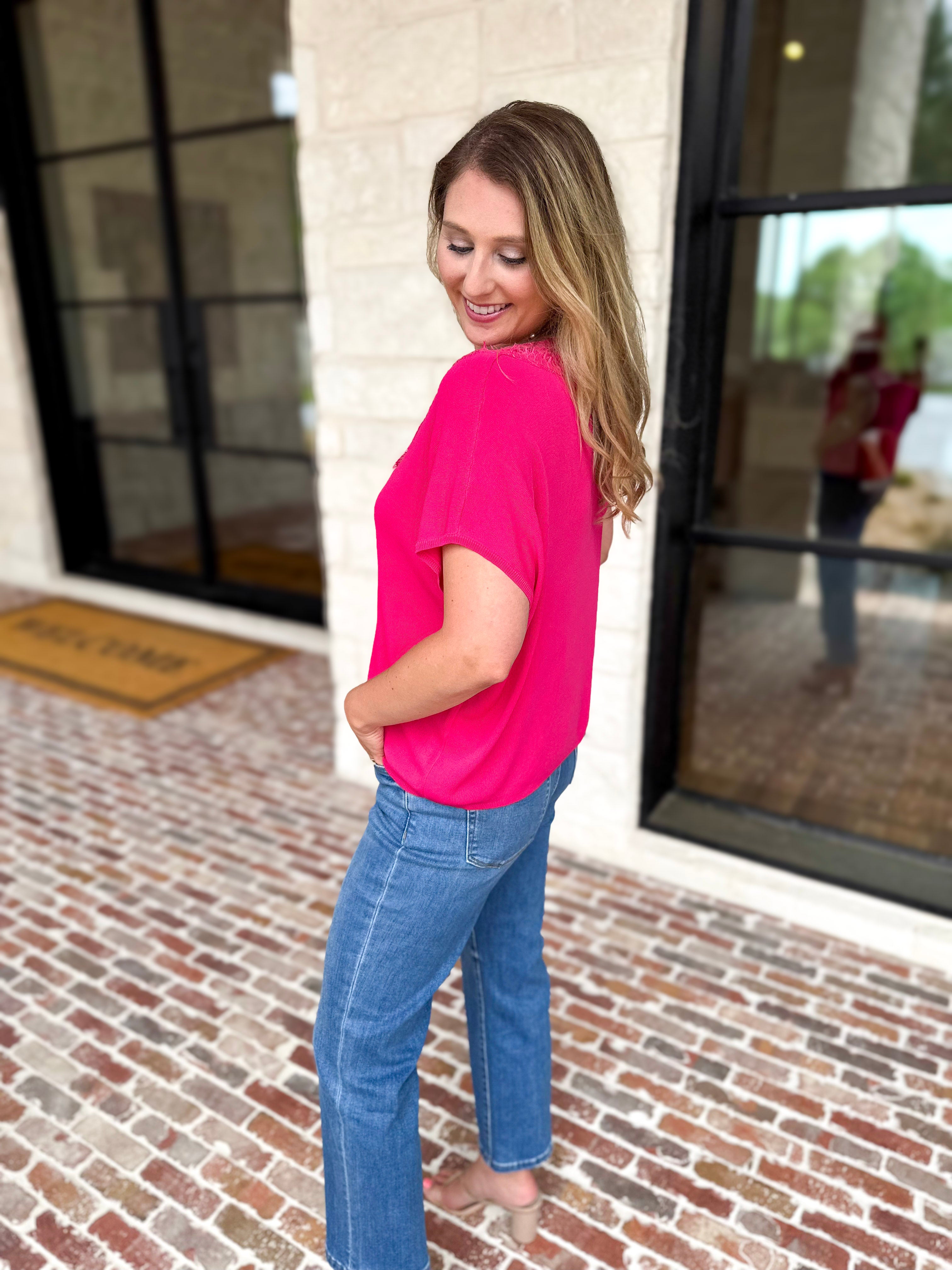 Lace Details Blouse - Hot Pink-200 Fashion Blouses-ENTRO-July & June Women's Fashion Boutique Located in San Antonio, Texas