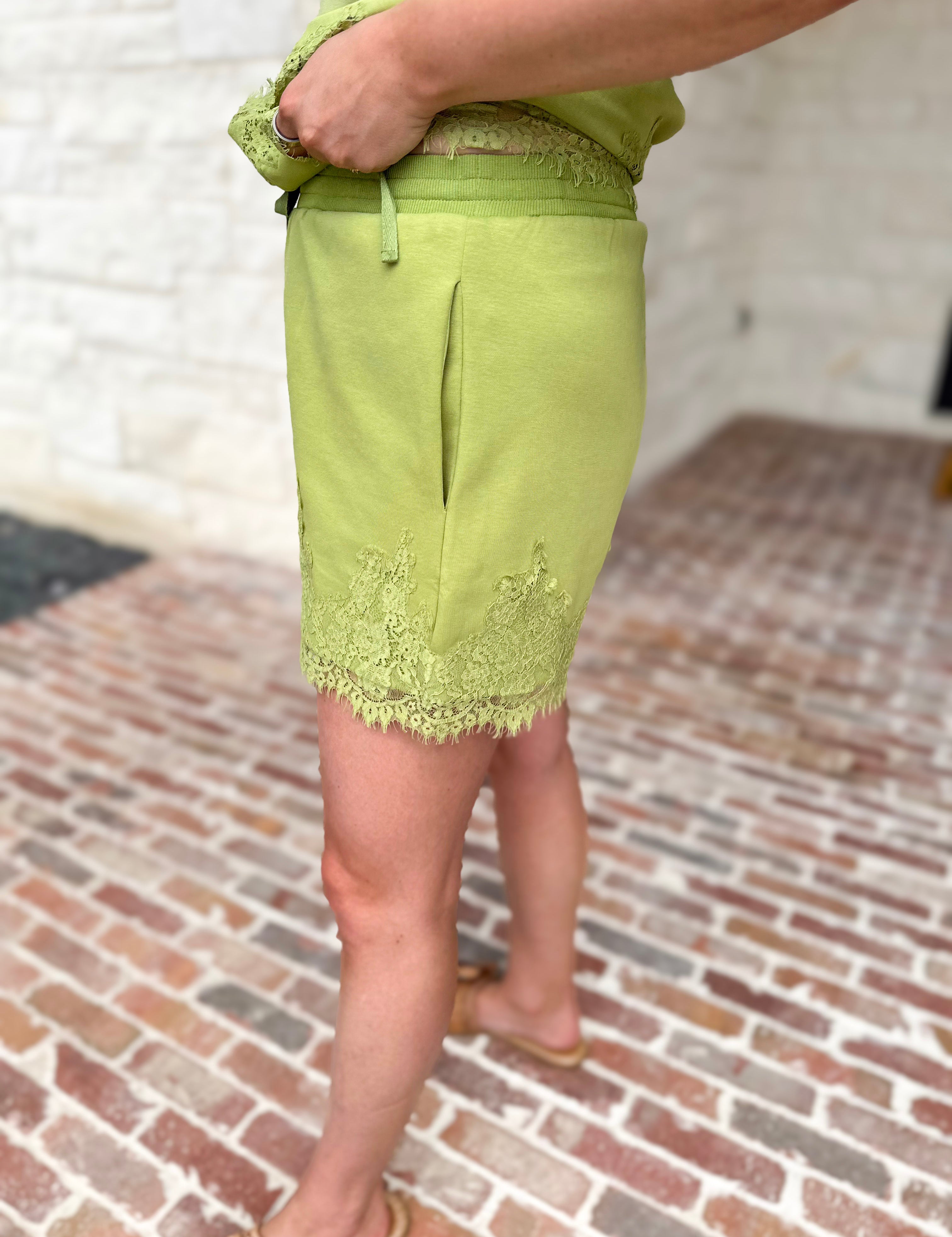 The Modern Lace Shorts - Matcha-410 Shorts/Skirts-ENTRO-July & June Women's Fashion Boutique Located in San Antonio, Texas