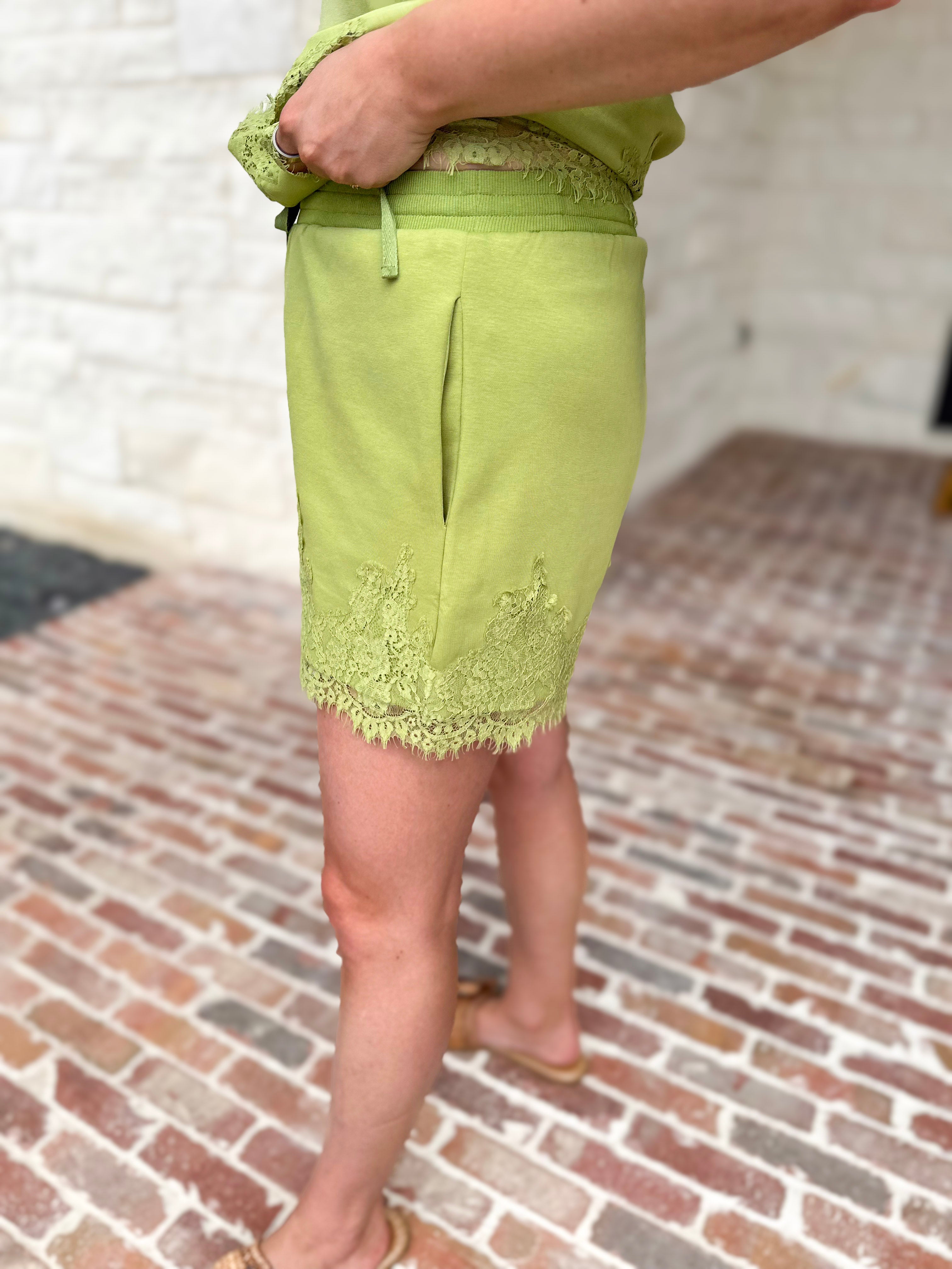 The Modern Lace Shorts - Matcha-410 Shorts/Skirts-ENTRO-July & June Women's Fashion Boutique Located in San Antonio, Texas