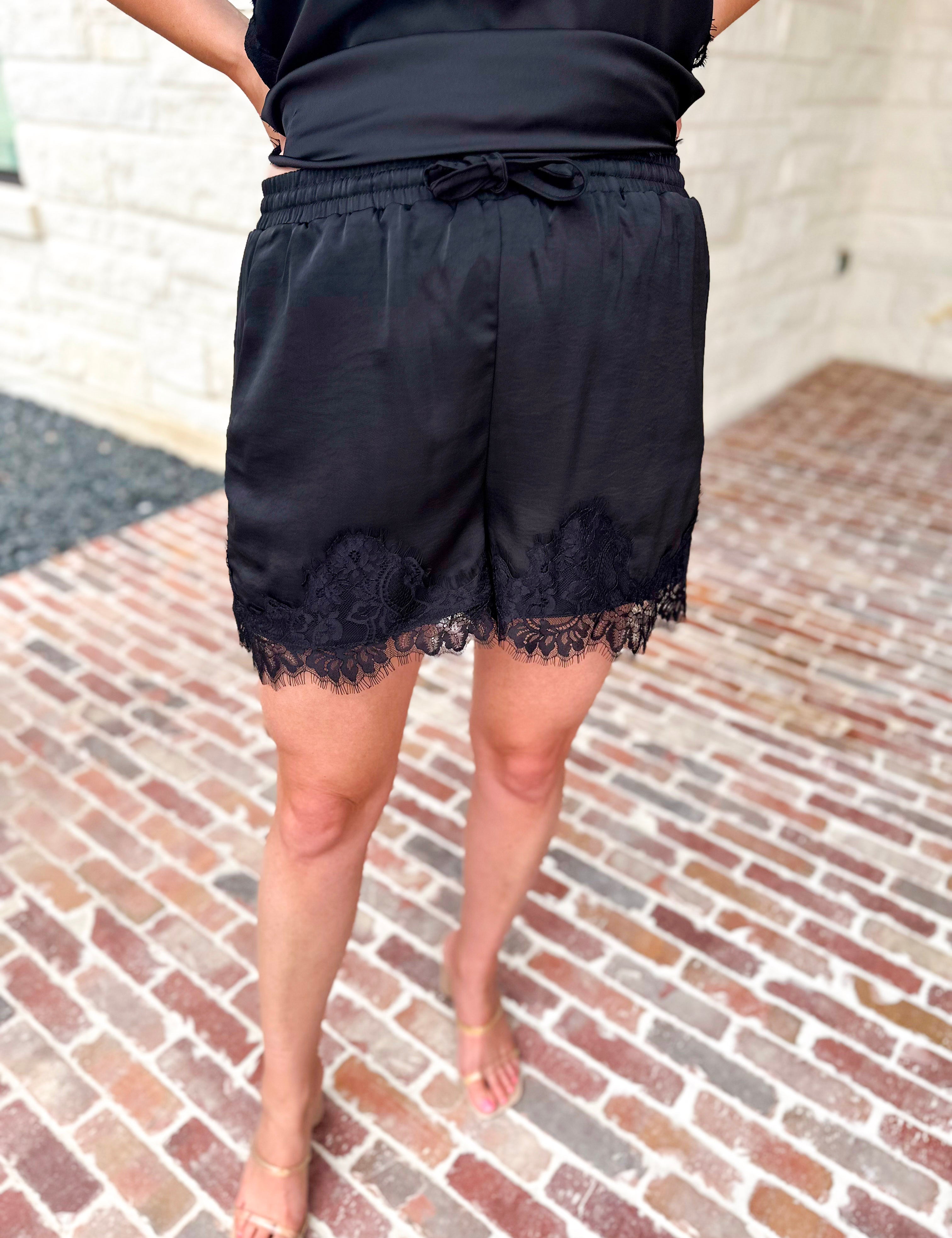 Night Out Black Lace Shorts-410 Shorts/Skirts-ENTRO-July & June Women's Fashion Boutique Located in San Antonio, Texas