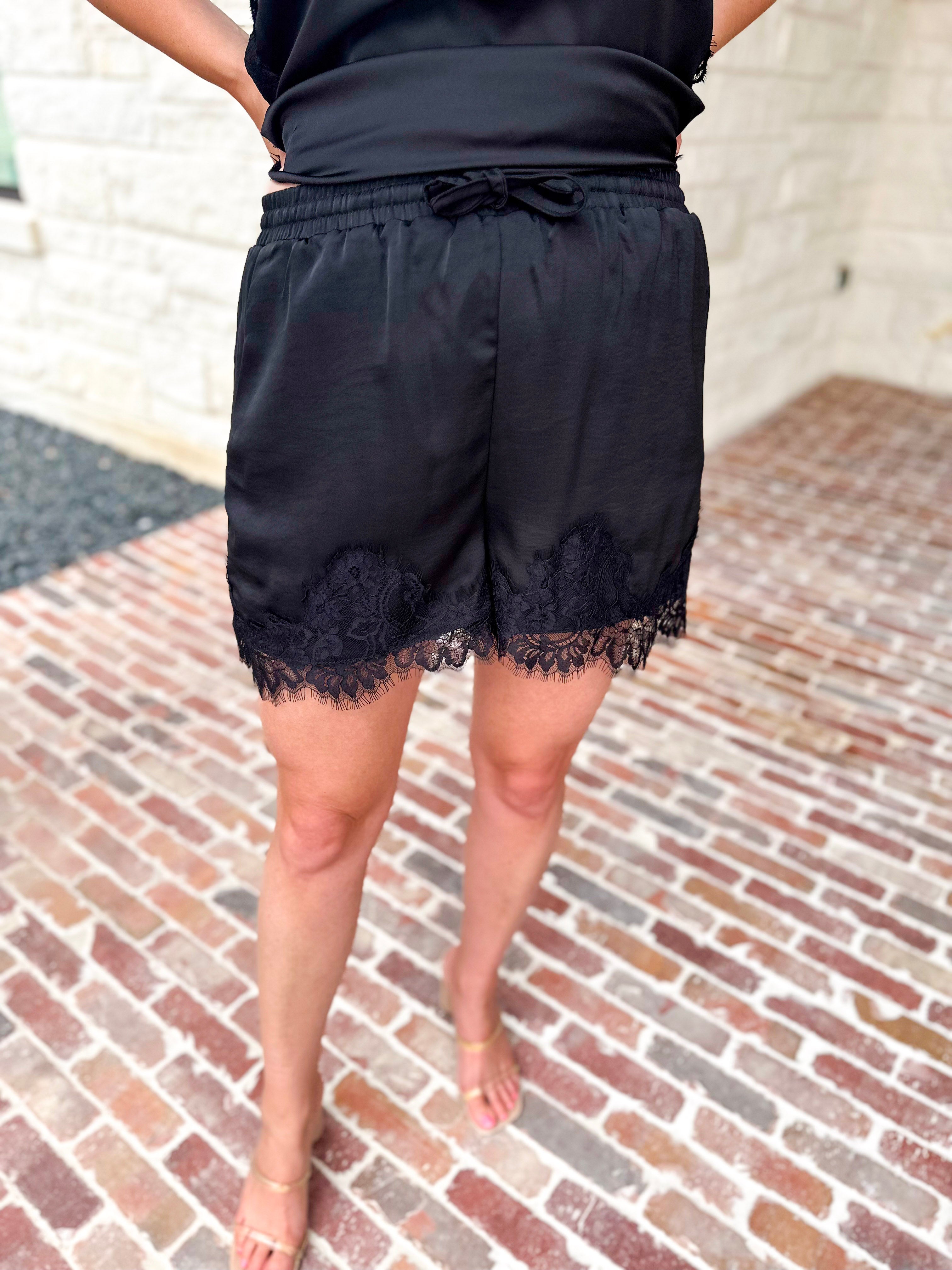 Night Out Black Lace Shorts-410 Shorts/Skirts-ENTRO-July & June Women's Fashion Boutique Located in San Antonio, Texas